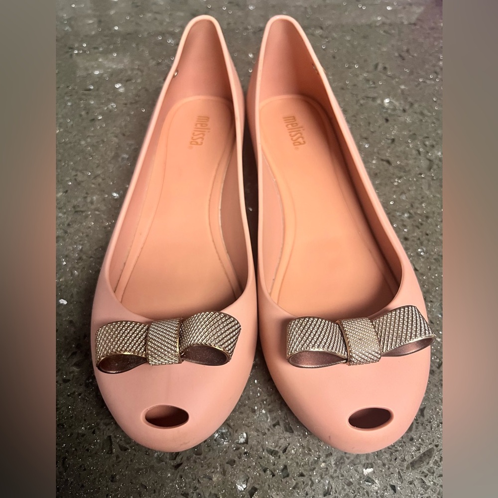 Melissa Women's Blush Flats with Bow Accent